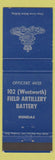 Matchbook Cover - Officers' Mess 102 Wentworth Field Artillery Battery Dundas ON