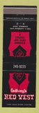 Matchbook Cover - Anthony's Red Vest Glendale CA
