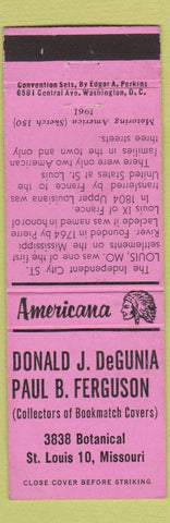 Matchbook Cover - Donald DeGunia Match Collector St Louis MO Perkins Americana