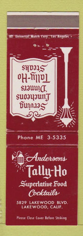 Matchbook Cover - Andersons Tally Ho Restaurant Lakewood CA