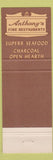 Matchbook Cover - Anthony's Restaurant Lynn Boston Swampscott MA
