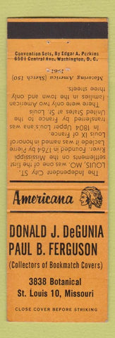 Matchbook Cover - Donald DeGunia Match Collector St Louis MO Perkins Americana
