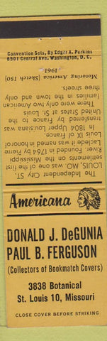 Matchbook Cover - DeGunia Match Collector St Louis MO Perkins Americana yellow