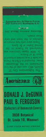 Matchbook Cover - DeGunia Match Collector St Louis MO Perkins Americana green