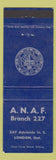 Matchbook Cover - ANAF Canada London ON Army Air Force Veterans