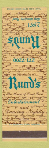 Matchbook Cover - Rund's Rochester NY
