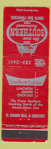 Matchbook Cover - New Southern Restaurant South San Francisco CA