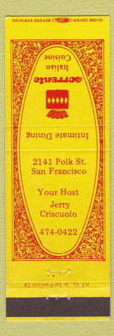 Matchbook Cover - Sorrento Italian Restaurant San Francisco CA
