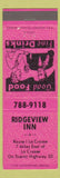 Matchbook Cover - Ridgeview Inn La Crosse WI