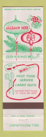 Matchbook Cover - Bon Appetit Deli Restaurant ST Louis MO