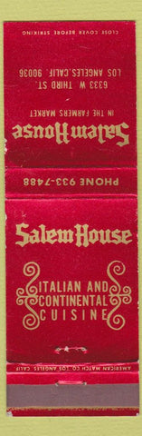Matchbook Cover - Salem House Italian Los Angeles CA