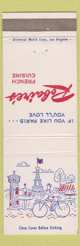 Matchbook Cover - Robaire's French Los Angeles Sherman Oaks Eiffel Tower