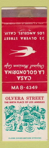 Matchbook Cover - Casa La Golondrina Mexican Cafe Los Angeles CA