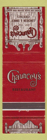 Matchbook Cover - Chauncey's Restaurant San Diego CA
