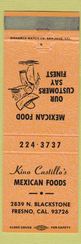 Matchbook Cover - Kino Castillo's Mexican Food Fresno CA orange WEAR