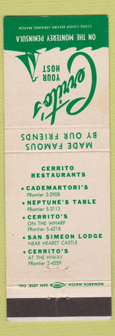 Matchbook Cover - Cerrito's Monterey San Simeon Visalia CA