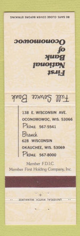 Matchbook Cover - Frist National Bank Oconomowoc WI Okauchee