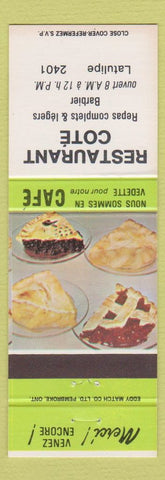 Matchbook Cover - Restaurant Cote Latulipe Montreal QC