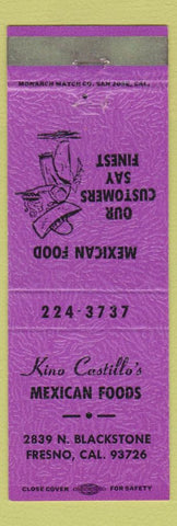 Matchbook Cover - Kino Castillo's Mexican Food Fresno CA purple WEAR