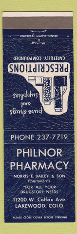 Matchbook Cover - Philnor Drug Lakewood Colorado Colfax