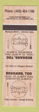 Matchbook Cover - Beggars Too Edmonton AB