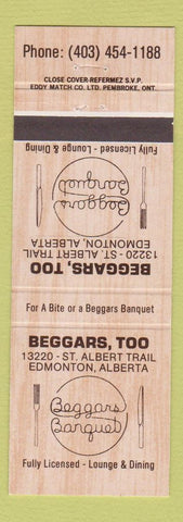 Matchbook Cover - Beggars Too Edmonton AB