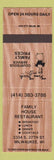 Matchbook Cover - Family House Restaurant Milwaukee WI