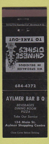 Matchbook Cover - Aylmer BBQ Pizza Chinese Food ON