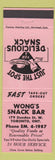Matchbook Cover - Wong's Snack Bar Toronto ON
