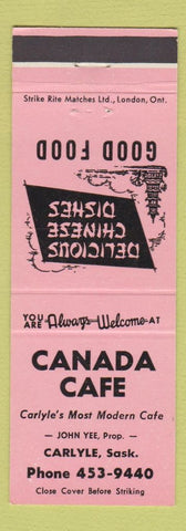 Matchbook Cover - Canada Cafe Carlyle SK Chinese