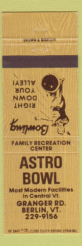 Matchbook Cover - Astro Bowling Berlin VT
