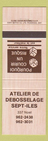 Matchbook Cover - Atelier De Debosselage Sept Iles QC