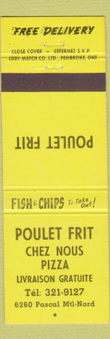 Matchbook Cover - Poulet Frit Chez Nous Pizza Montreal QC