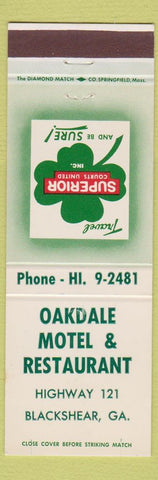 Matchbook Cover - Oakdale Motel Restaurant Blackshear GA