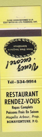 Matchbook Cover - Restaurant Rendez Vous Bonaventure QC