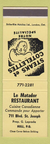 Matchbook Cover - Le Matador Restaurant Hull QC