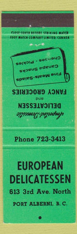 Matchbook Cover - European Deli Port Alberni BC