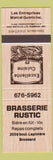 Matchbook Cover - Brasserie Rustic Brossard QC