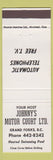 Matchbook Cover - Johnny's Motor Court Grand Forks BC