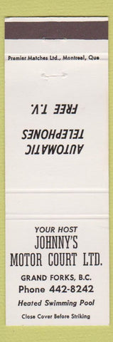 Matchbook Cover - Johnny's Motor Court Grand Forks BC