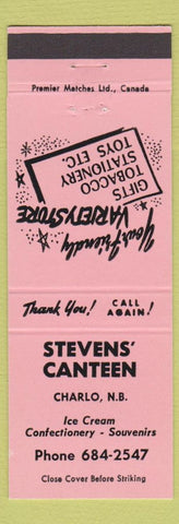 Matchbook Cover - Stevens' Canteen Charlo NB