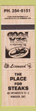 Matchbook Cover - Place For Steaks Windsor ON