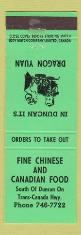 Matchbook Cover - Dragon Yuan Chinese Food Duncan BC