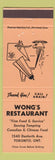 Matchbook Cover - Wong's Restaurant Toronto ON