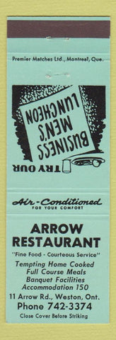 Matchbook Cover - Arrow Restaurant Weston ON