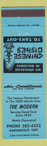 Matchbook Cover - Modern Chinese Restaurant Gananoque ON