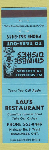 Matchbook Cover - Lau's Chinese Restaurant Beamsville ON