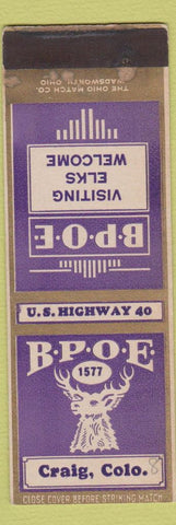 Matchbook Cover - Elks Lodge Craig Colorado SAMPLE STAINED
