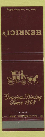 Matchbook Cover - Henrici's Chicago Des Plaines Oakbrook Rockford IL