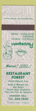Matchbook Cover - Restaurant Forest Armagh Bell QC